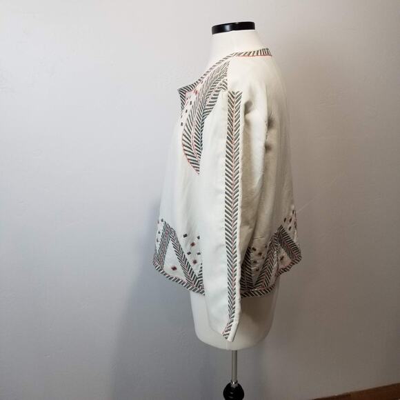 Chicos Jacket 3 16/18 XL Embellished Artisan Chino Linen Beaded Aztec Tribal NWT - Picture 2 of 12